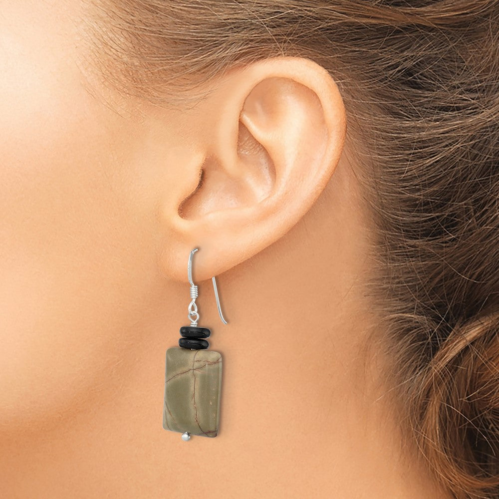 Sterling Silver Black Mother of Pearl & Picasso Jasper Dangle Earrings
