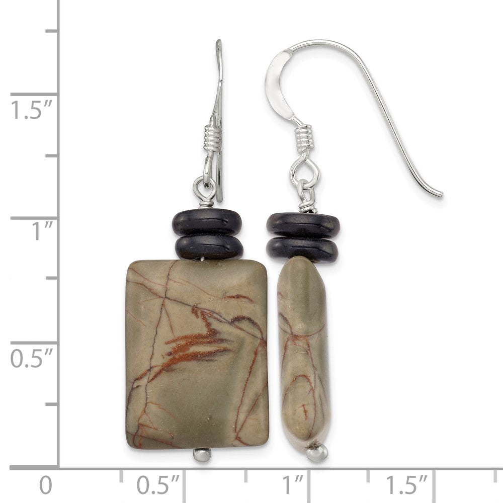 Sterling Silver Black Mother of Pearl & Picasso Jasper Dangle Earrings