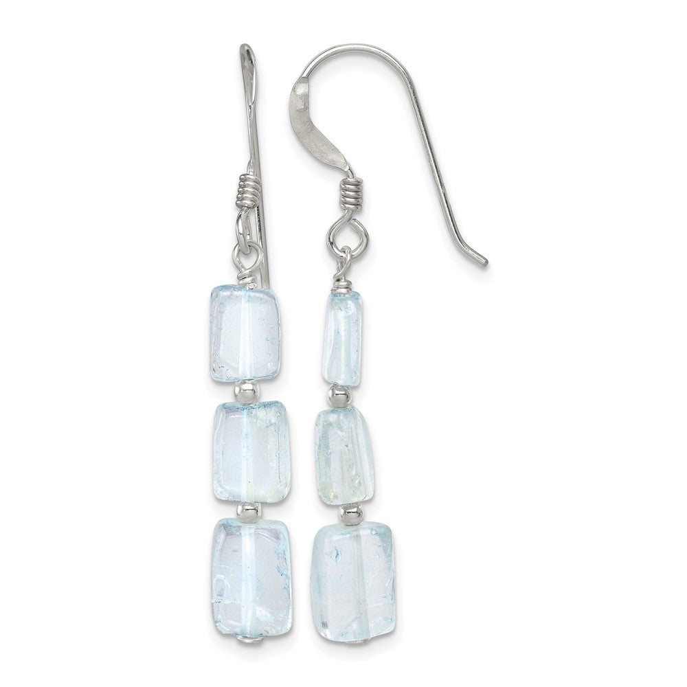 Sterling Silver Polished Rectangular Light Blue Quartz Dangle Earrings
