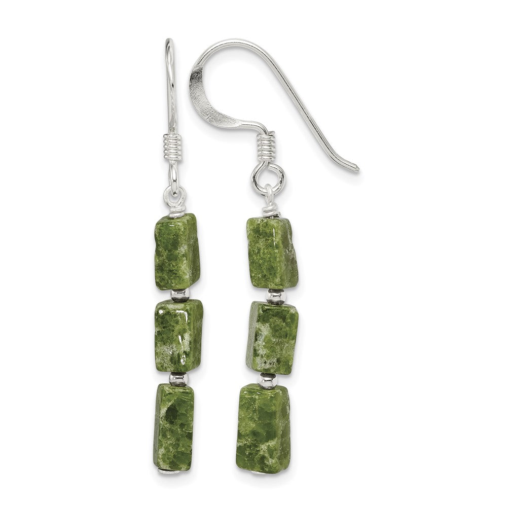 Sterling Silver Polished Green Russian Serpentine Dangle Earrings