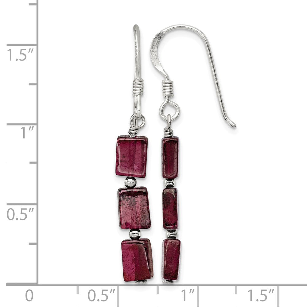 Sterling Silver Polished Triple Rectangle Garnet Dangle Earrings