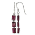 Sterling Silver Polished Triple Rectangle Garnet Dangle Earrings