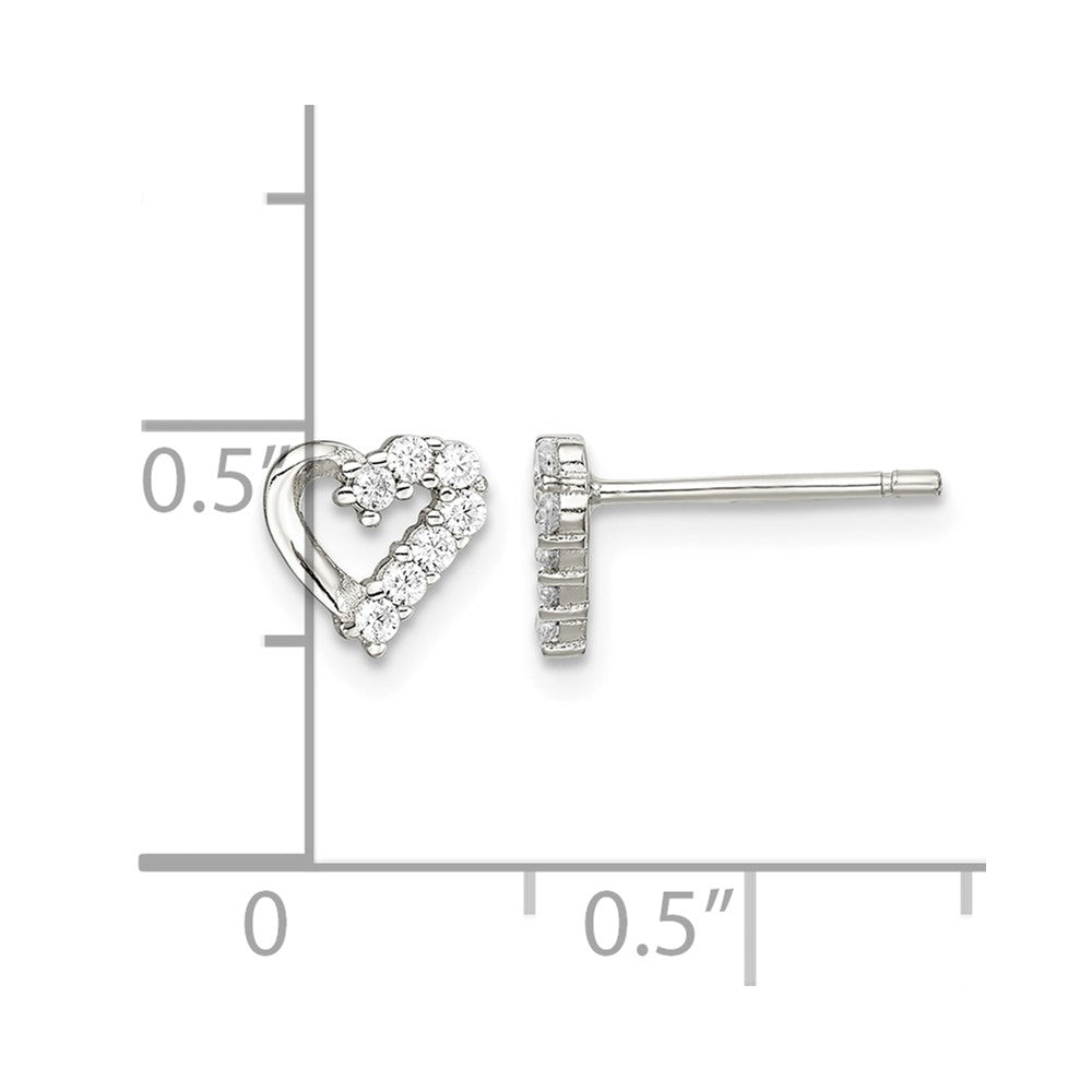 Sterling Silver Rhodium-plated CZ Heart Post Earrings