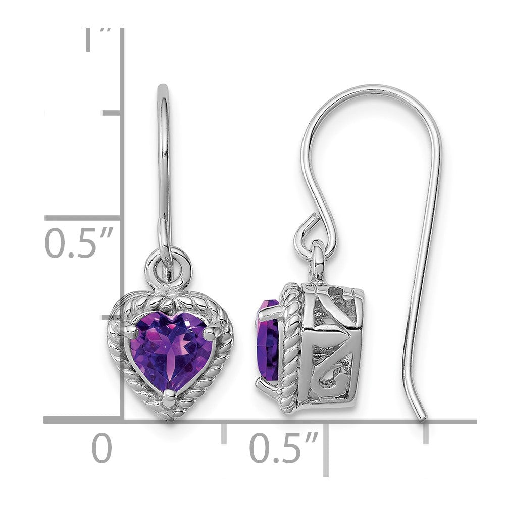 Sterling Silver Rhodium Plated Amethyst Small Heart Earrings