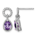 Sterling Silver Rhodium Plated Amethyst Pear Twisted Earrings