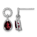 Sterling Silver Rhodium Plated Garnet Twisted Circle Post Earrings
