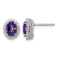 Sterling Silver Rhodium-plated Amethyst and Diamond Earrings