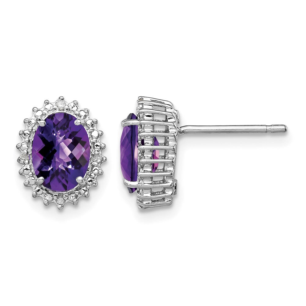 Sterling Silver Rhodium-plated Amethyst and Diamond Earrings