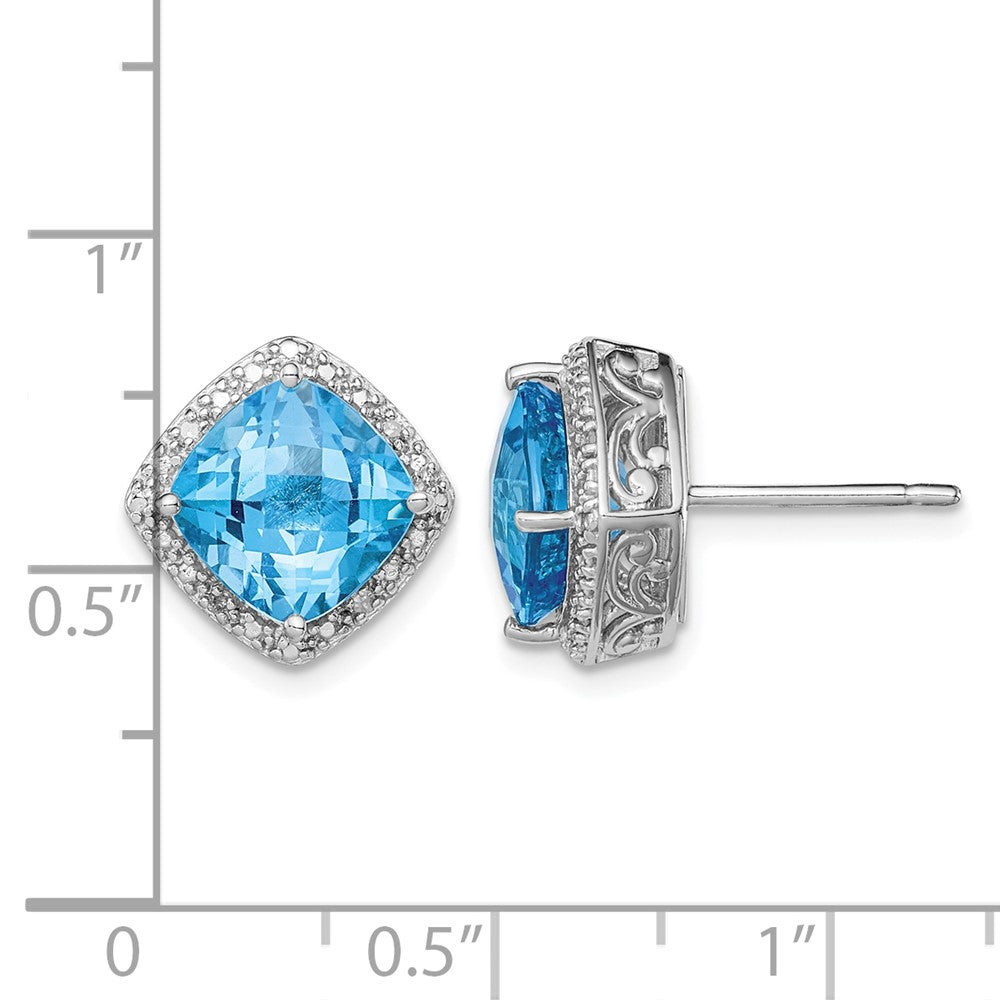 Sterling Silver Rhodium-plated Blue Topaz and Diamond Earrings