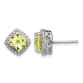 Sterling Silver Rhodium-plated Lemon Quartz and Diamond Earrings