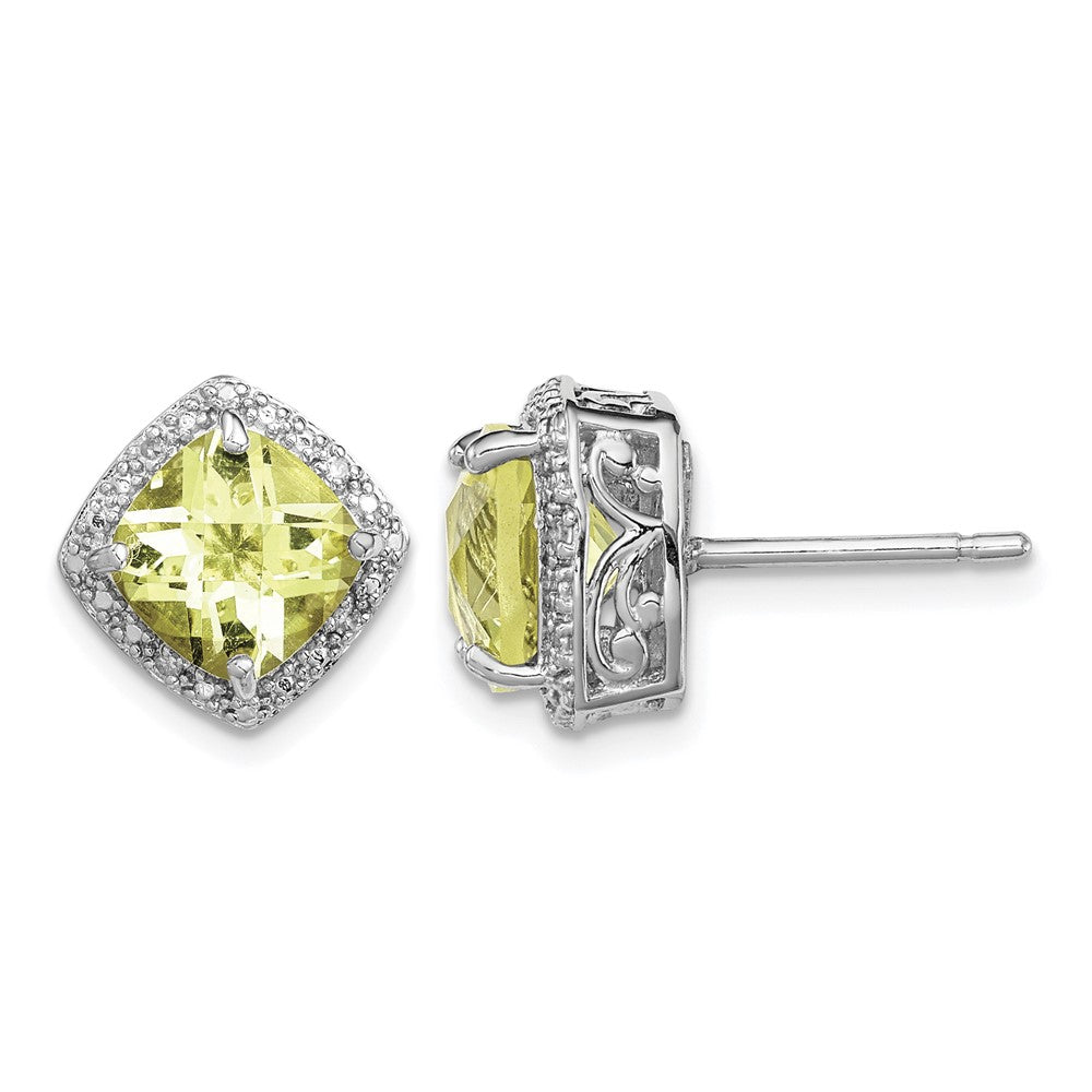 Sterling Silver Rhodium-plated Lemon Quartz and Diamond Earrings