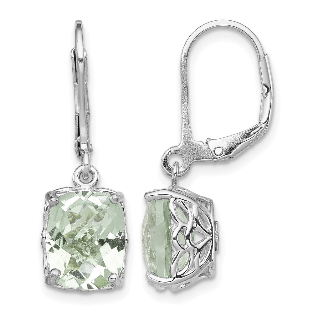 Sterling Silver Rhodium-plated Green Quartz Earrings