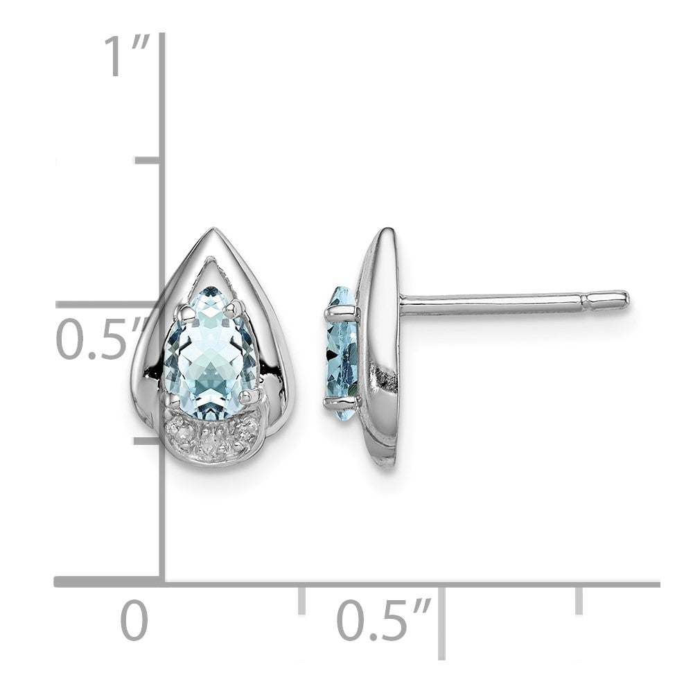 Sterling Silver Rhodium Plated Diamond & Aquamarine Post Earrings