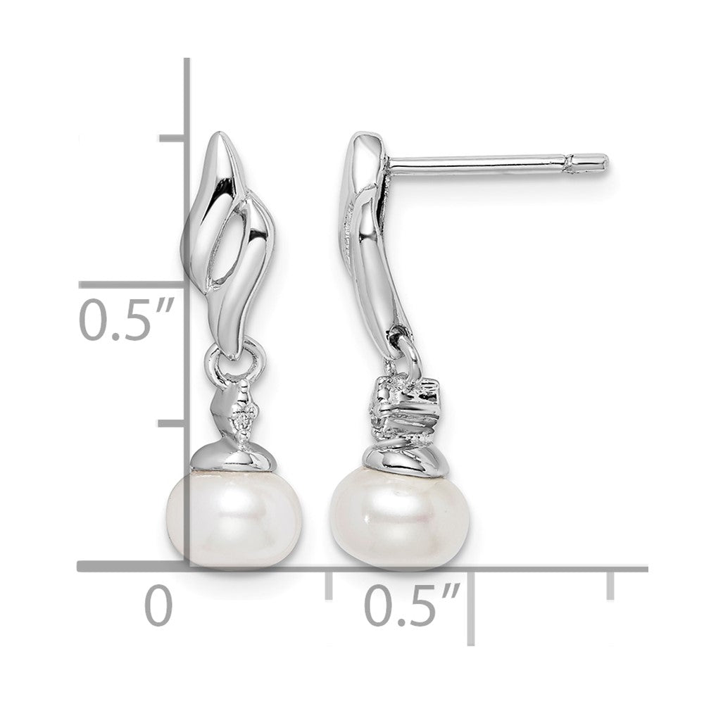 Sterling Silver Rhodium Plated Diamond & FW Cultured Pearl Post Ear