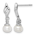 Sterling Silver Rhodium Plated Diamond & FW Cultured Pearl Post Ear