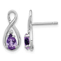 Sterling Silver Rhodium Plated Diamond and Amethyst Post Earrings