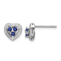 Sterling Silver Rhodium Plated Diamond & Sapphire Heart Earrings