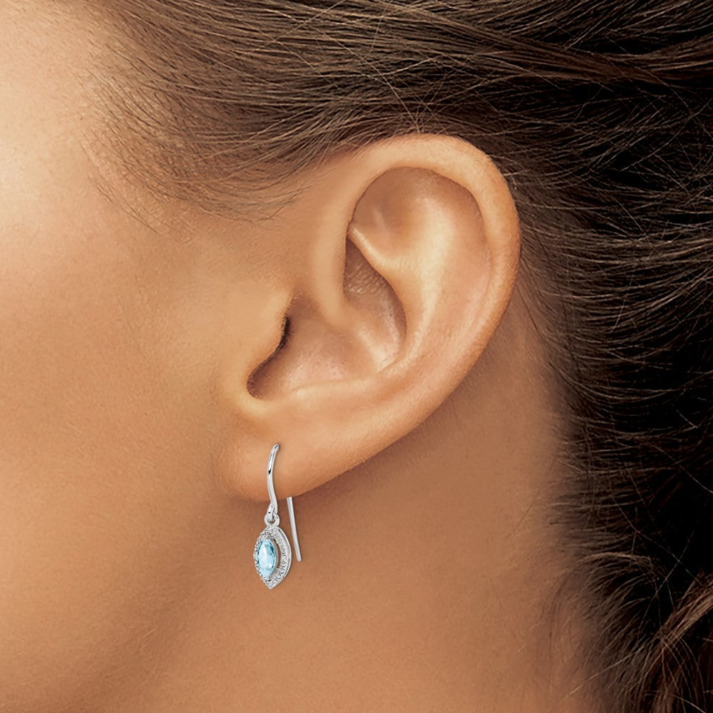 Sterling Silver Rhodium-plated Diamond and Aquamarine Earrings