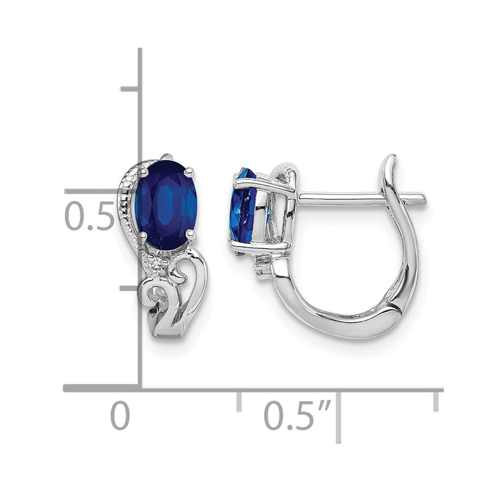 Sterling Silver Rhodium Plated Diamond & Sapphire Hinged Earrings