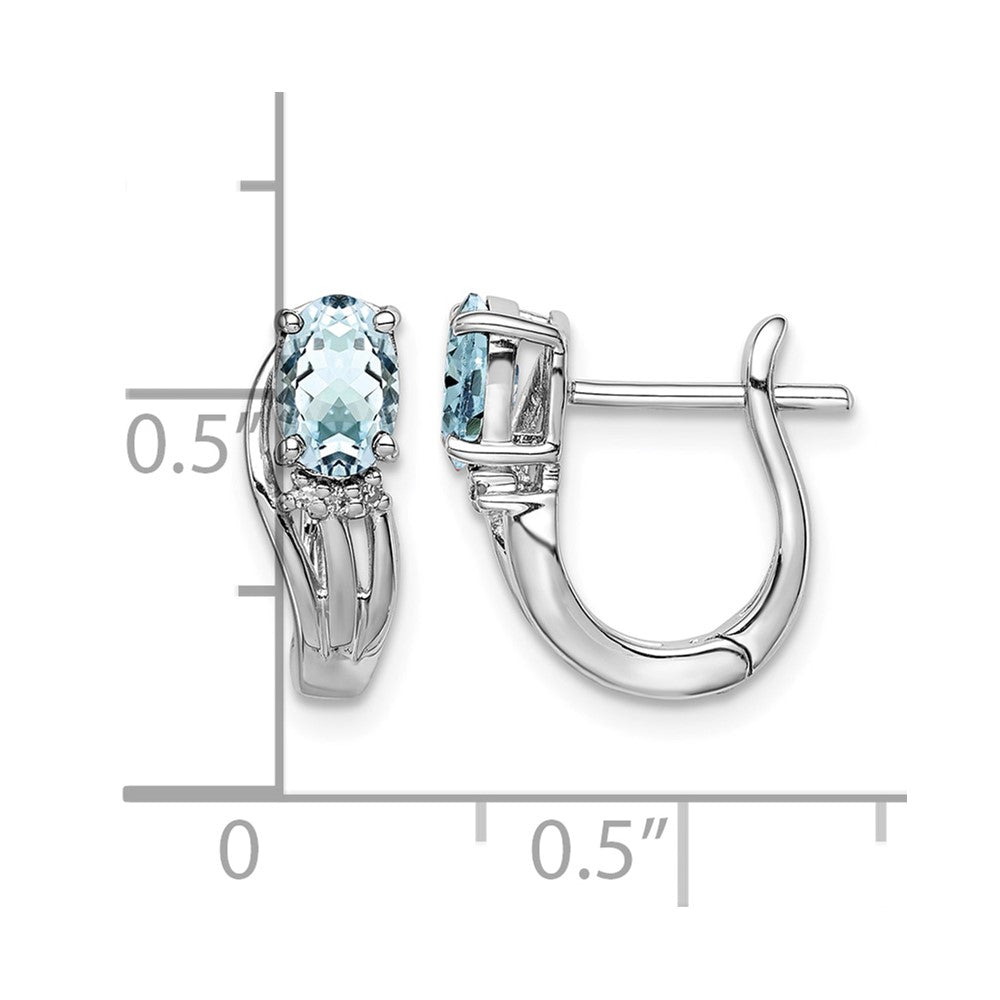 Sterling Silver Rhodium Plated Dia. Aquamarine Hinged Earrings