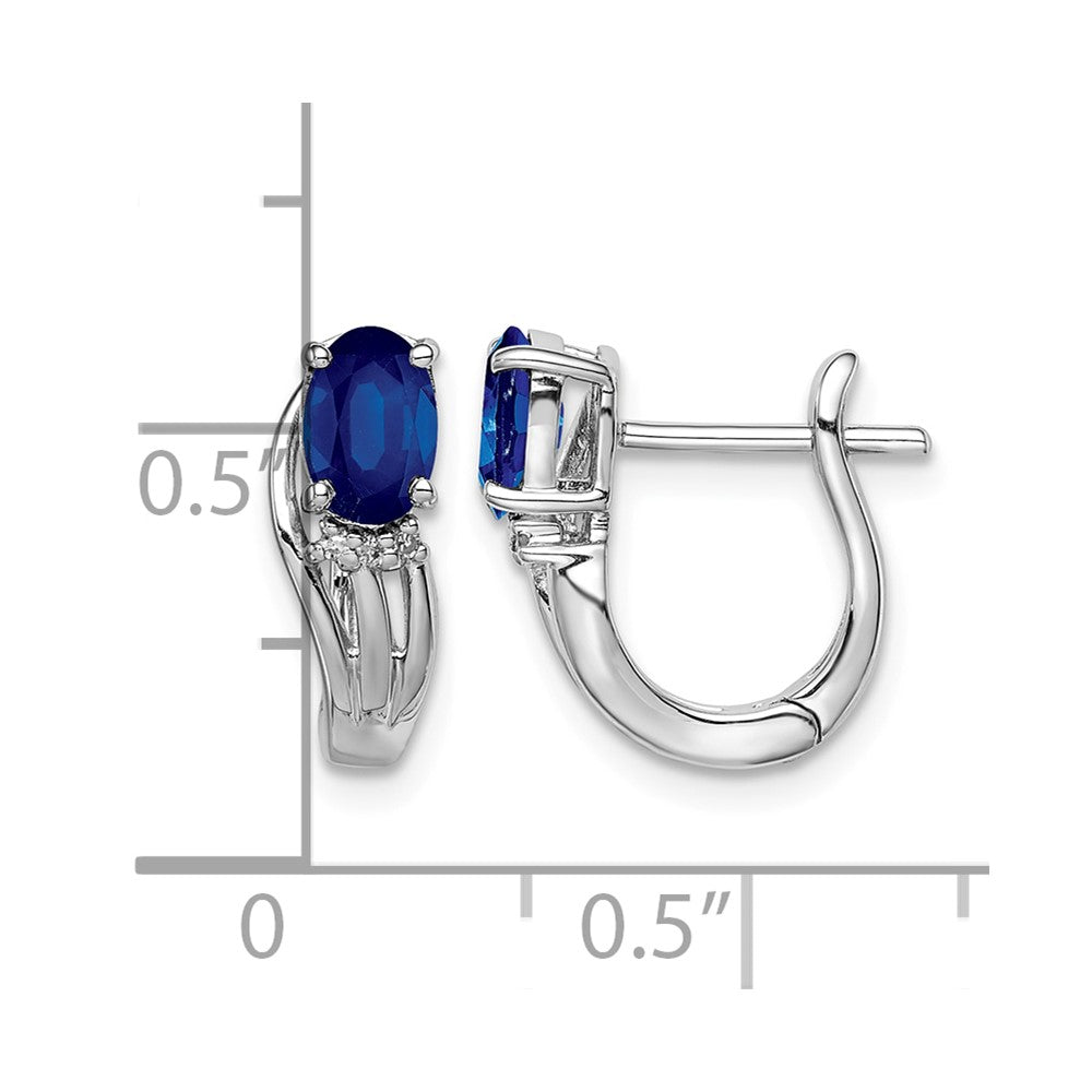 Sterling Silver Rhodium Plated Diamond & Sapphire Hinged Earrings