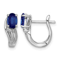 Sterling Silver Rhodium Plated Diamond & Sapphire Hinged Earrings