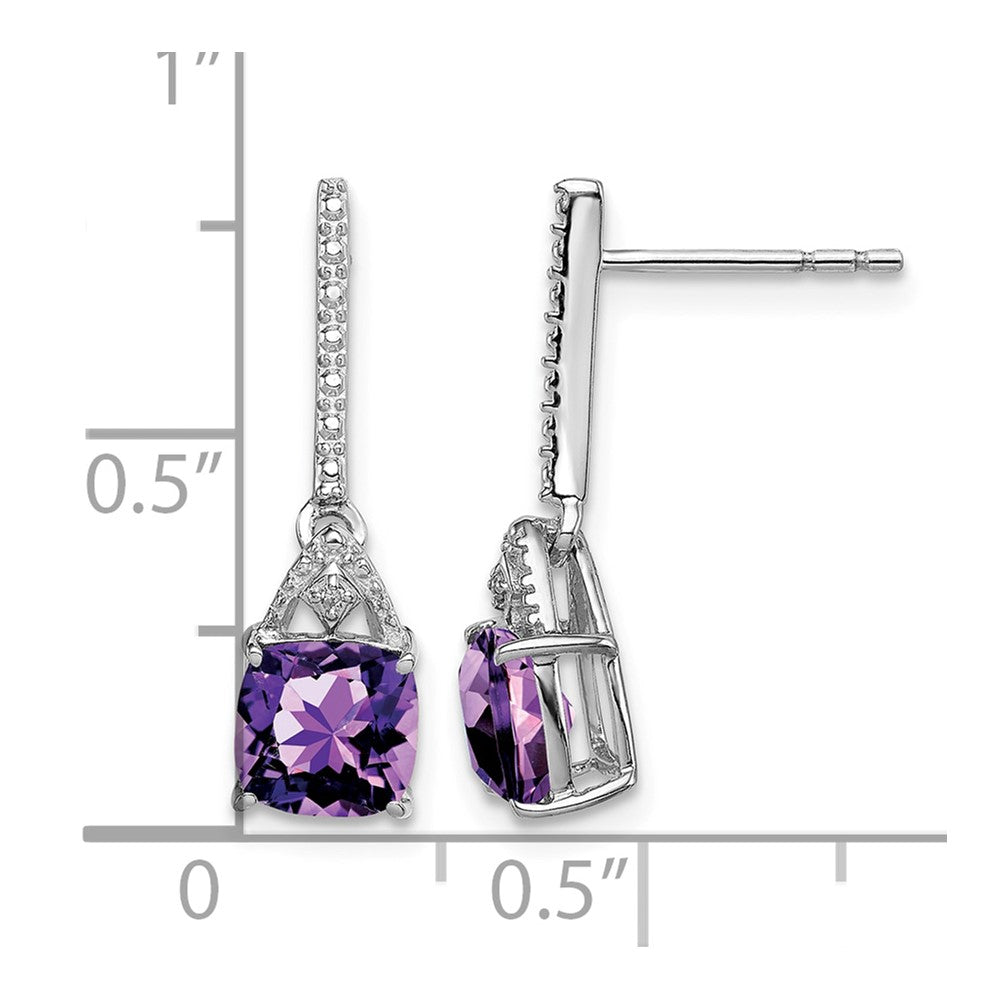 Sterling Silver Rhodium Plated Diamond and Amethyst Post Earrings