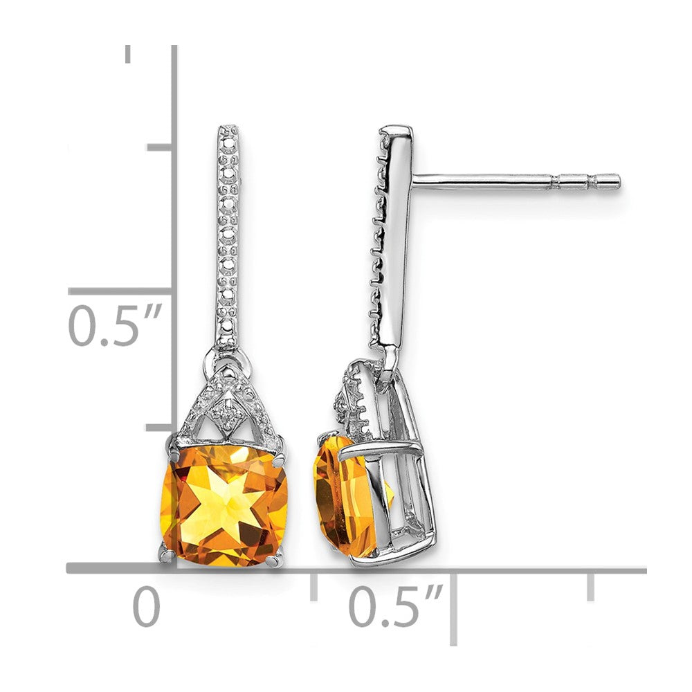 Sterling Silver Rhodium Plated Diamond and Citrine Post Earrings