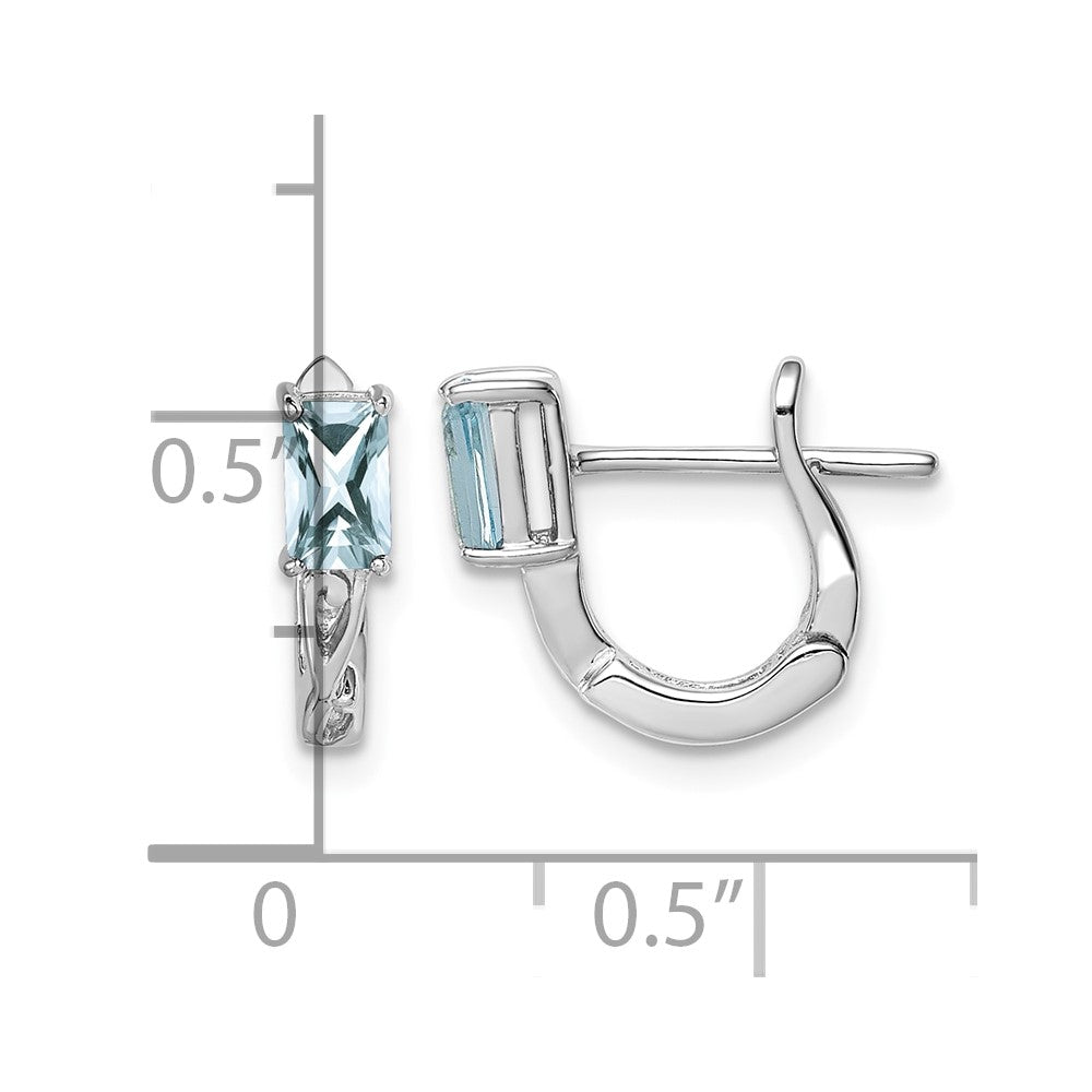 Sterling Silver Rhodium Plated Aquamarine Hinged Hoop Earrings