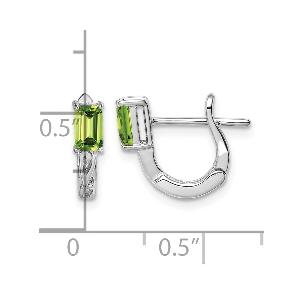 Sterling Silver Rhodium Plated Peridot Hinged Hoop Earrings