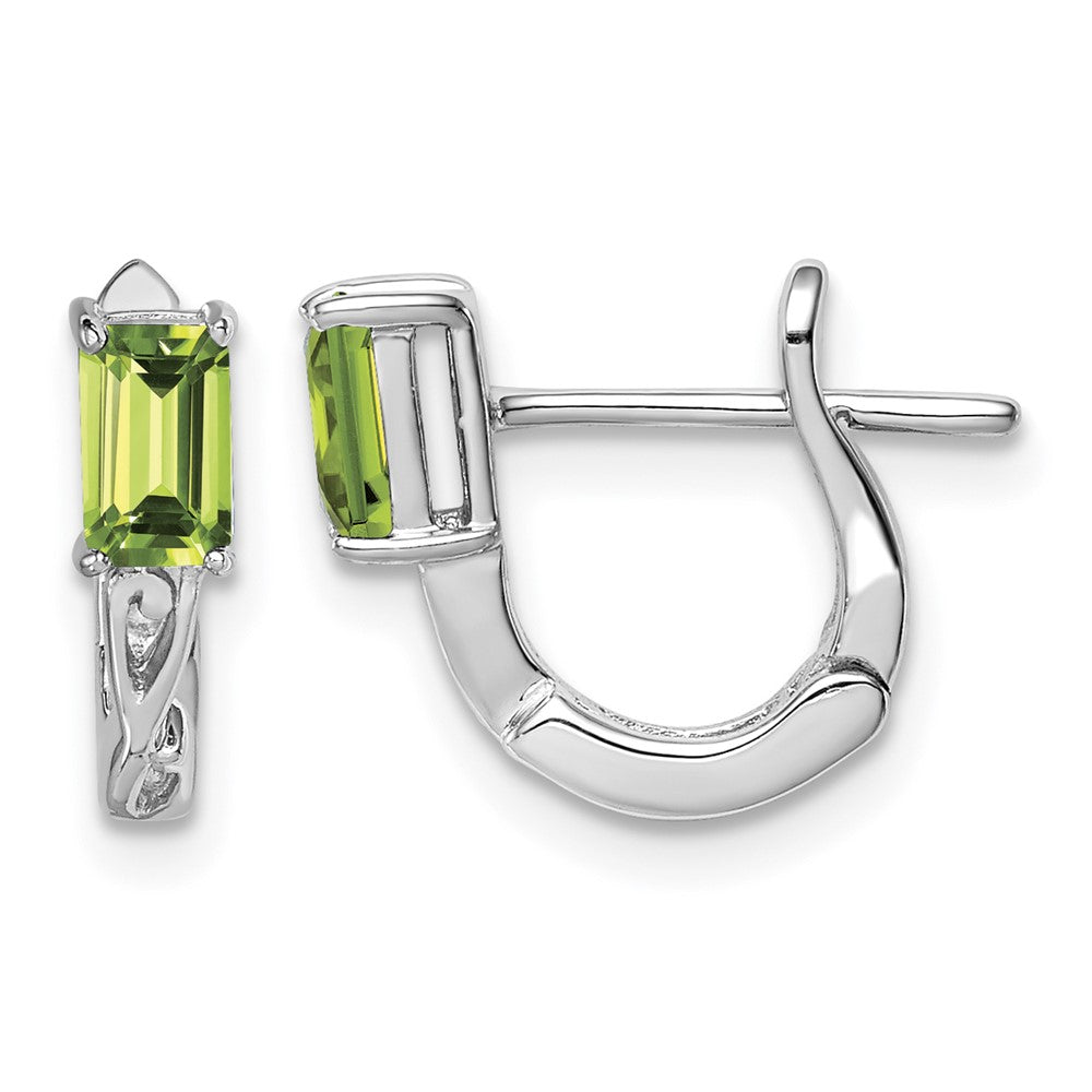 Sterling Silver Rhodium Plated Peridot Hinged Hoop Earrings