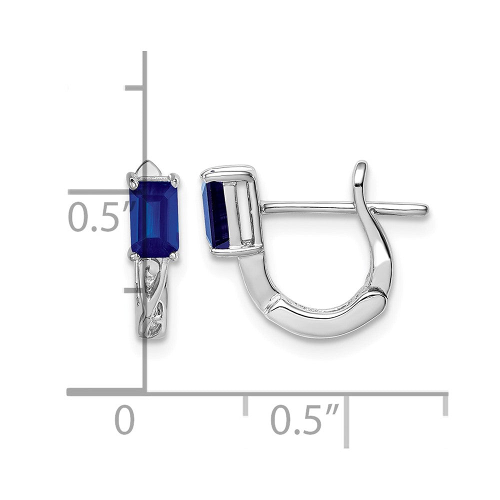 Sterling Silver Rhodium Plated Sapphire Hinged Hoop Earrings