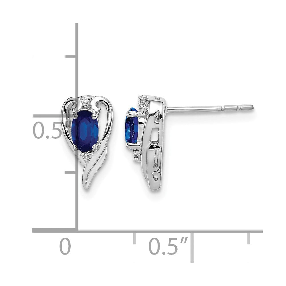 Sterling Silver Rhodium Plated Diamond & Sapphire Post Earrings