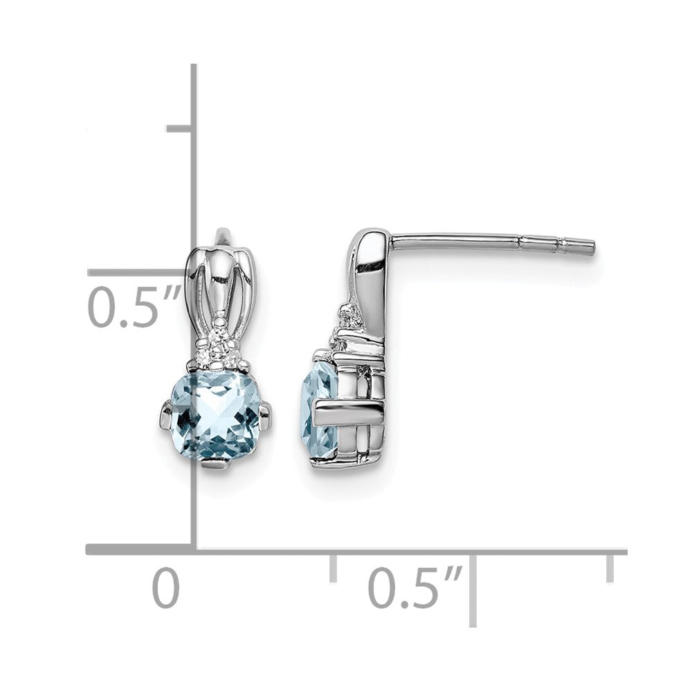 Sterling Silver Rhodium Plated Dia. Aquamarine Round Post Earrings