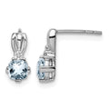 Sterling Silver Rhodium Plated Dia. Aquamarine Round Post Earrings