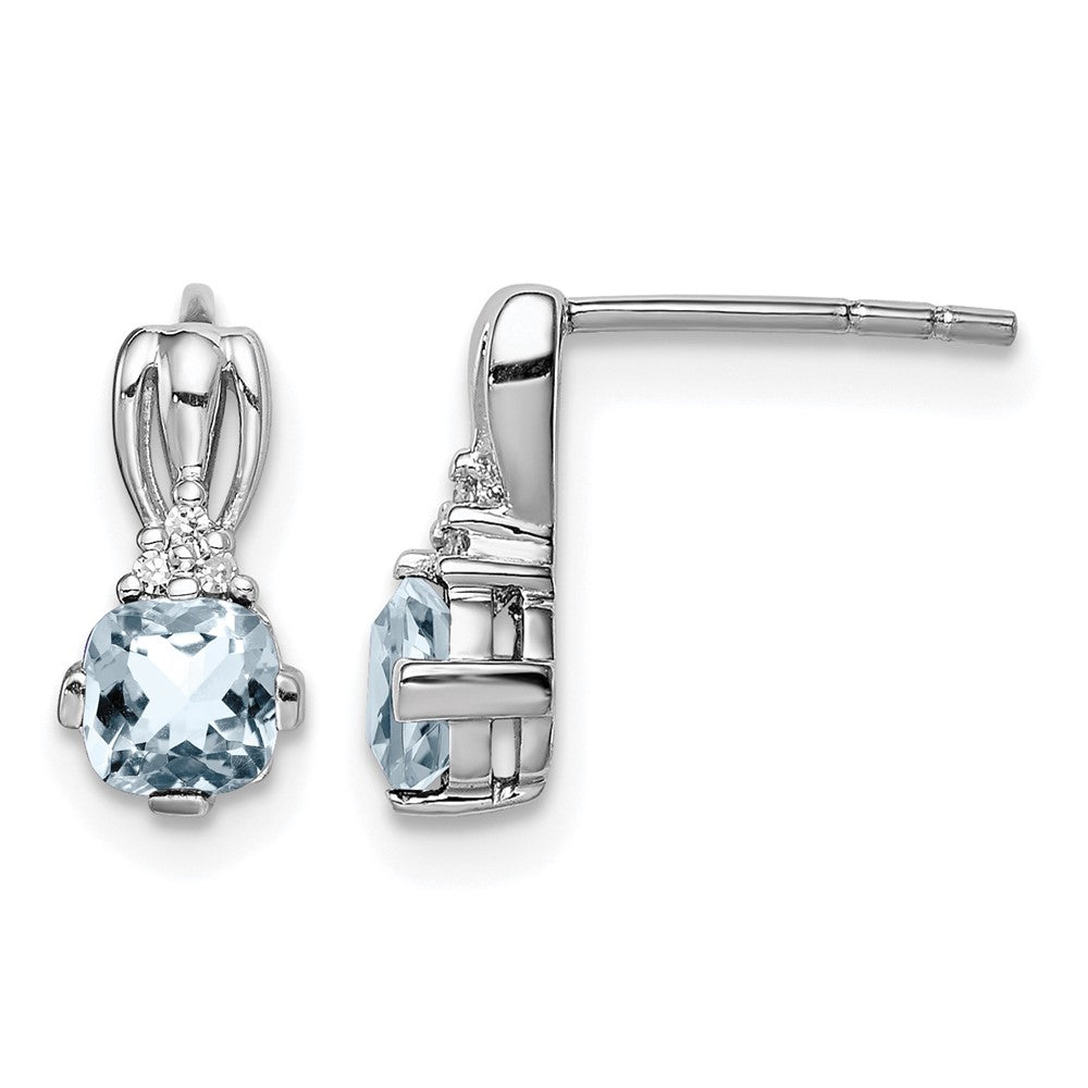 Sterling Silver Rhodium Plated Dia. Aquamarine Round Post Earrings