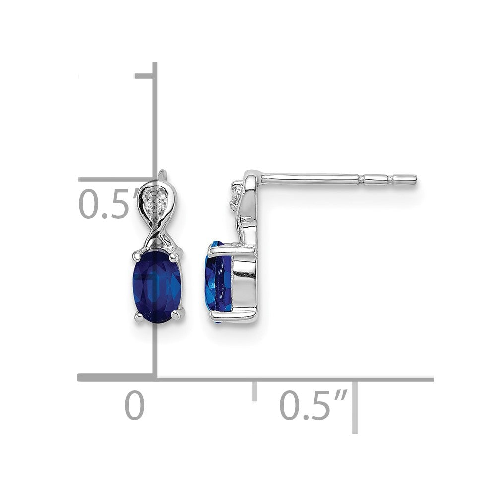 Sterling Silver Rhodium Plated Diamond & Sapphire Oval Post Earrings