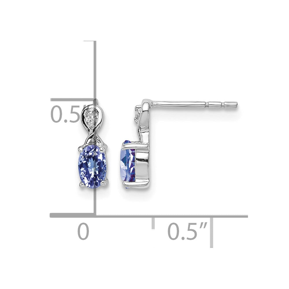Sterling Silver Rhodium Plated Diamond & Tanzanite Oval Post Earrings