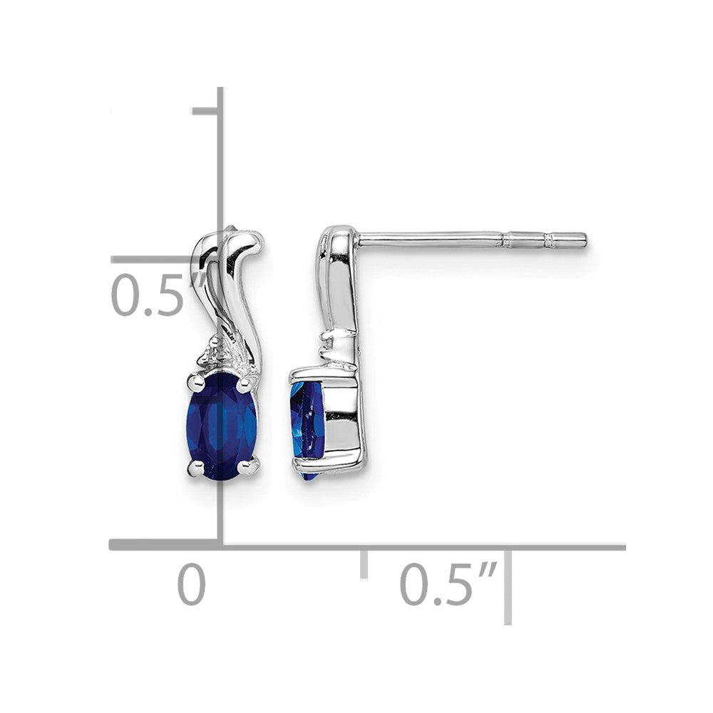 Sterling Silver Rhodium Plated Diamond & Sapphire Oval Post Earrings