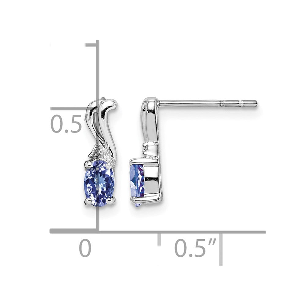 Sterling Silver Rhodium Plated Diamond & Tanzanite Oval Post Earrings