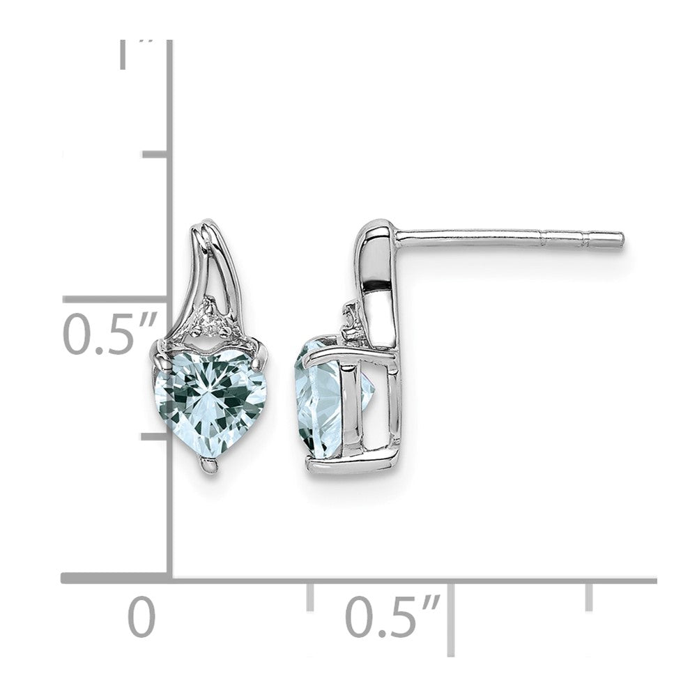 Sterling Silver Rhodium Plated Dia. Aquamarine Heart Post Earrings