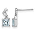 Sterling Silver Rhodium Plated Dia. Aquamarine Square Post Earrings