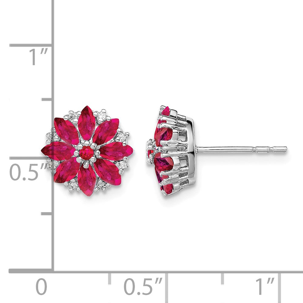 Sterling Silver Rhodium-plated Diamond & Ruby Earrings
