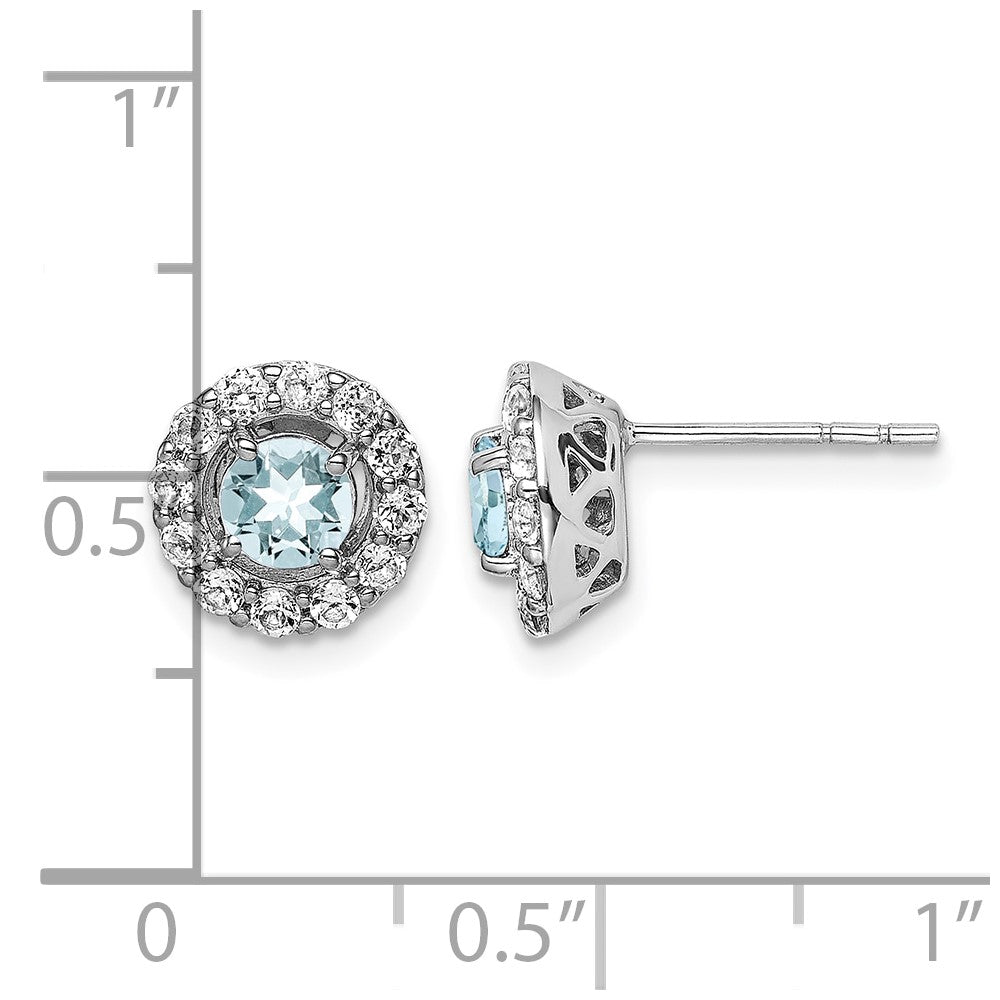 Sterling Silver Rhodium Plated White Topaz & Aquamarine Earrings