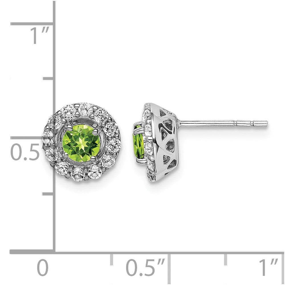 Sterling Silver Rhodium Plated White Topaz and Peridot Round Earrings
