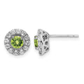 Sterling Silver Rhodium Plated White Topaz and Peridot Round Earrings