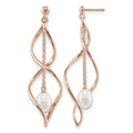 Sterling Silver Rose-tone 7-8mm White Teardrop FWC Pearl Earrings
