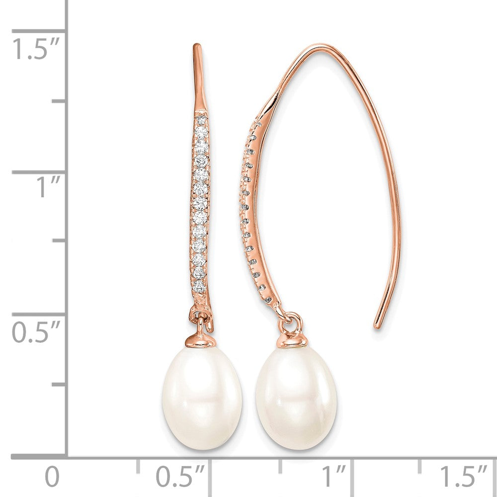 Sterling Silver Rose-tone 7-8mm FWC Pearl & CZ Threader Earrings