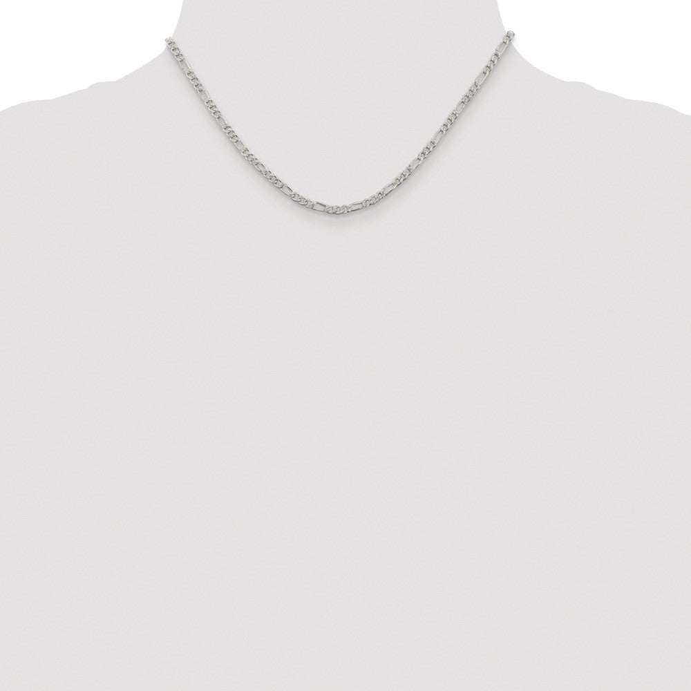 Sterling Silver Rhodium-plated 3mm Pavé Flat Figaro Chain