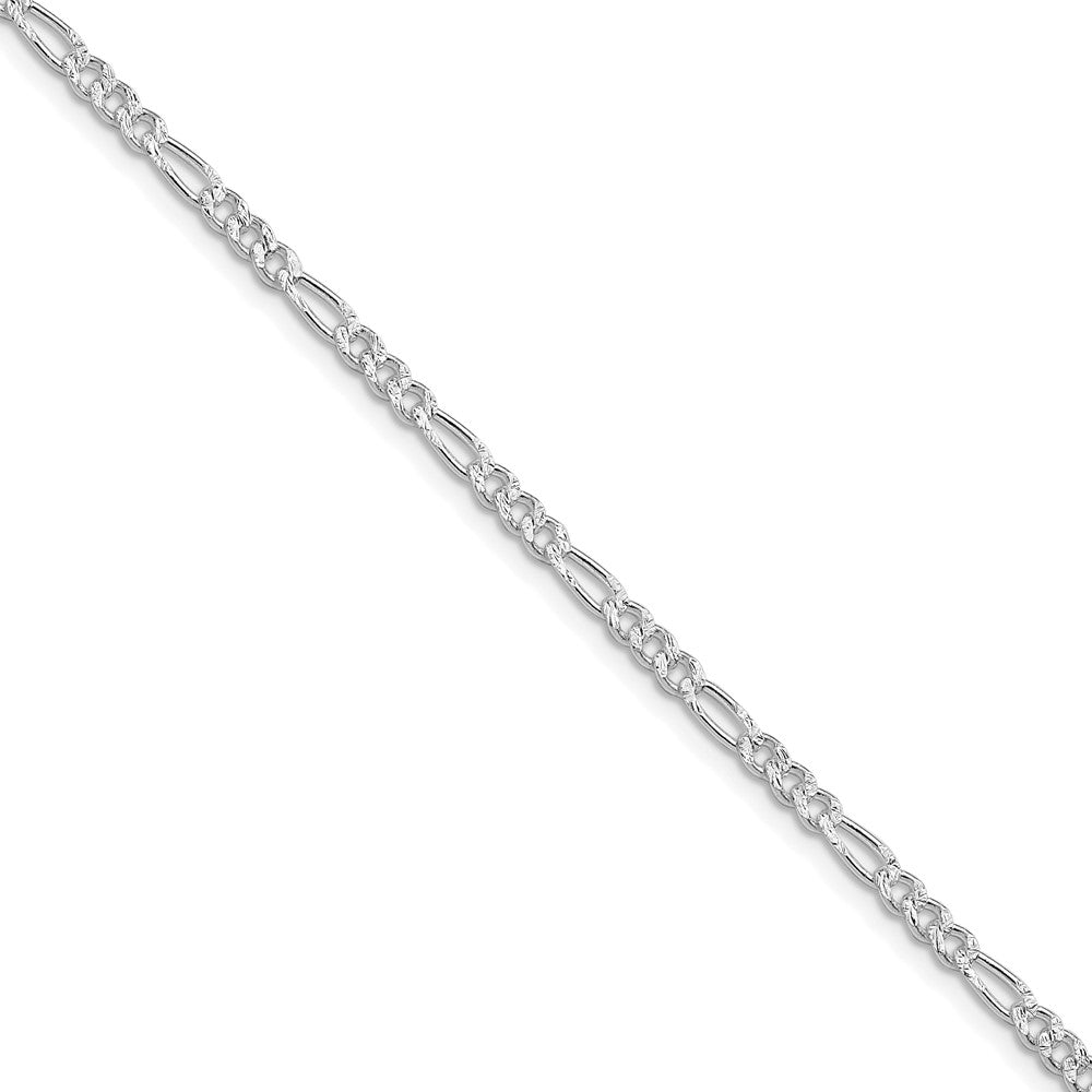 Sterling Silver Rhodium-plated 3mm Pavé Flat Figaro Chain